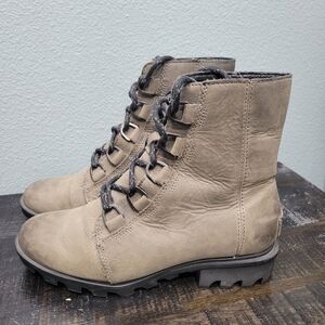 Sorel Boots Womens 7.5 Phoenix Combat Green Leather Waterproof Cozy Lace
